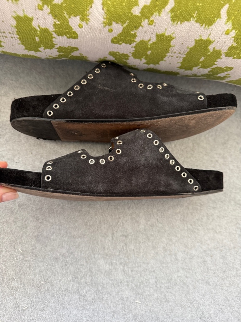 Isabel Marant Black Grommet Double-Strap Slide Sandals - Picture 5 of 6